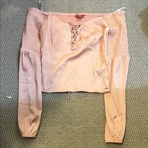 Guess Blush Lace-Up Off-Shoulder Top